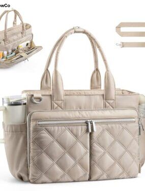 Quilted Laptop Tote Bag Teacher Work Handbag Travel Waterproof